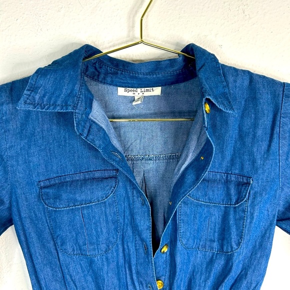 Speed Limit Girl’s Size 10 Chambray Shirt Dress Denim Roll Tab Casual School - Picture 3 of 8